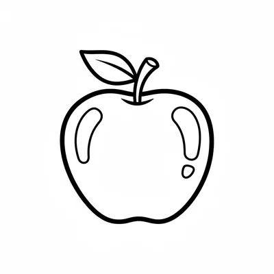 A single whole apple with a short curved stem and one small leaf attached coloring page