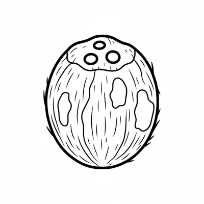 A single whole coconut with a rough hairy surface and three dark eye dots coloring page