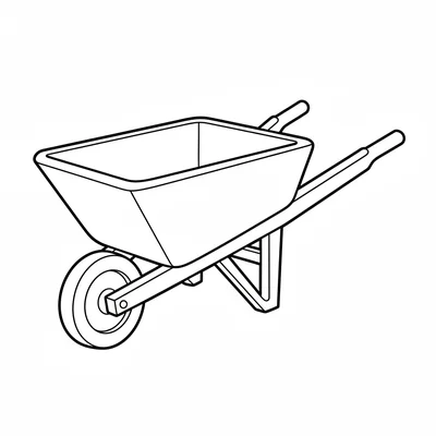 A small wooden wheelbarrow viewed from a three-quarter angle, with a single coloring page