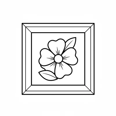 A simple square picture frame viewed straight-on, with a pressed flower design coloring page