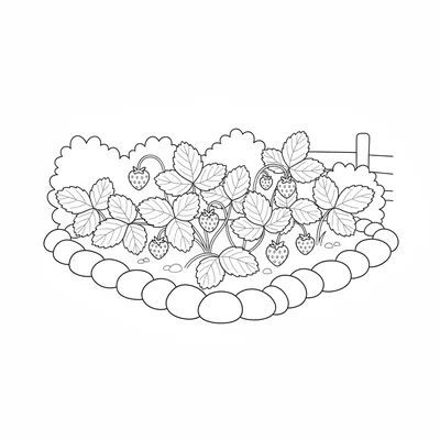 A simple wild strawberry patch in a corner of a garden with low plants coloring page