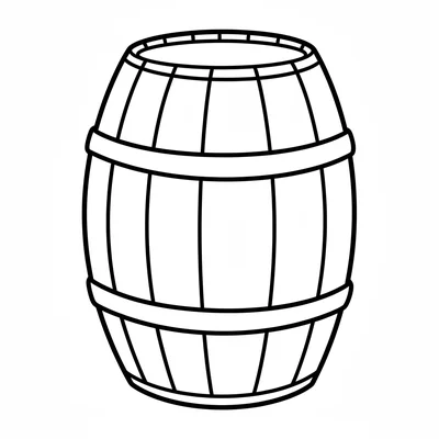A simple wooden barrel viewed from a slight angle, with thick vertical stave coloring page