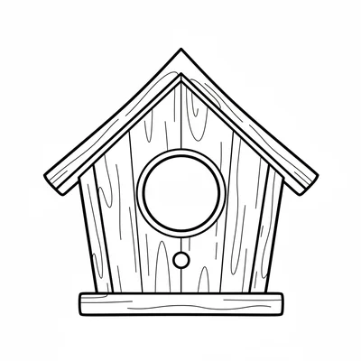 A wooden birdhouse with a round entry hole, a small perch stick below the hole coloring page