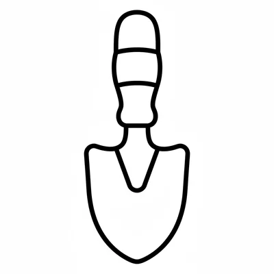 A simple wooden garden trowel viewed from the front, with a rounded blade coloring page