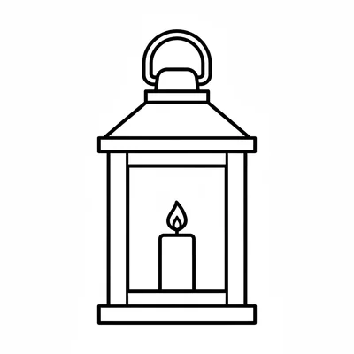 A simple wooden lantern with a glass panel on the front and a small candle coloring page