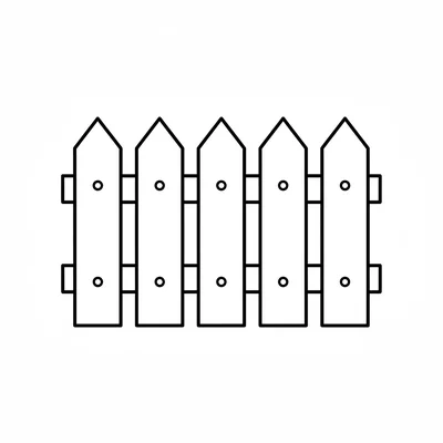 A simple wooden picket fence section with five pointed pickets and two coloring page