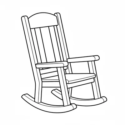 A simple wooden rocking chair viewed from the side, with rounded runners coloring page