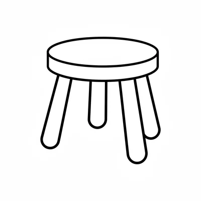A simple wooden stool with three thick round legs and a flat circular seat coloring page