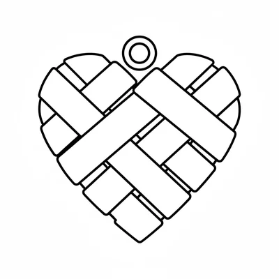 A simple woven heart ornament made of flat ribbon strips crossing over each coloring page