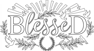 Render the exact text 'BLESSED' in Graceful Modern Calligra… coloring page