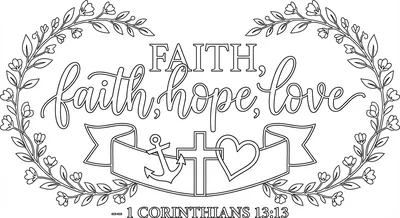 Render the exact text 'FAITH, HOPE, LOVE' in Graceful Moder… coloring page