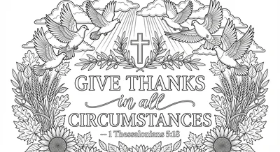 Render the exact text 'GIVE THANKS IN ALL CIRCUMSTANCES' in… coloring page