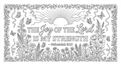 Render the exact text 'THE JOY OF THE LORD IS MY STRENGTH'… coloring page