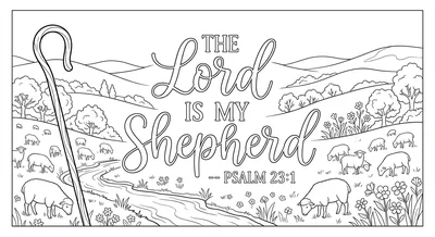 Render the exact text 'THE LORD IS MY SHEPHERD' in Graceful… coloring page