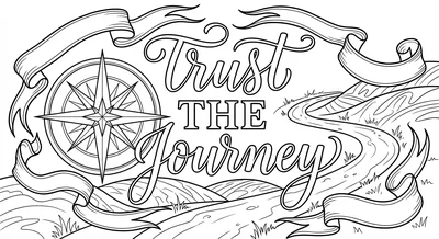 Render the exact text 'TRUST THE JOURNEY' in Graceful Moder… coloring page