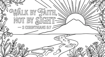 Render the exact text 'WALK BY FAITH, NOT BY SIGHT' in Grac… coloring page