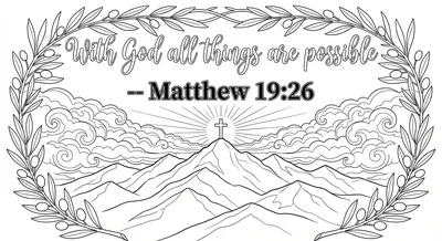 Render the exact text 'WITH GOD ALL THINGS ARE POSSIBLE' in… coloring page