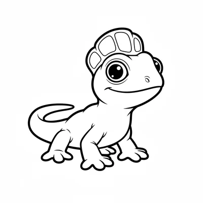 A baby basilisk as a simple wide-eyed lizard with a round crown-like crest coloring page