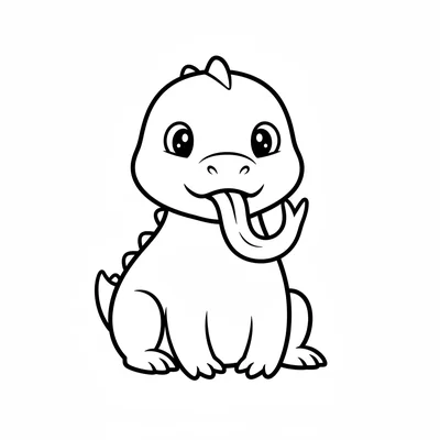 A baby dragon with a very long curling tongue licking the tip of its own nose coloring page
