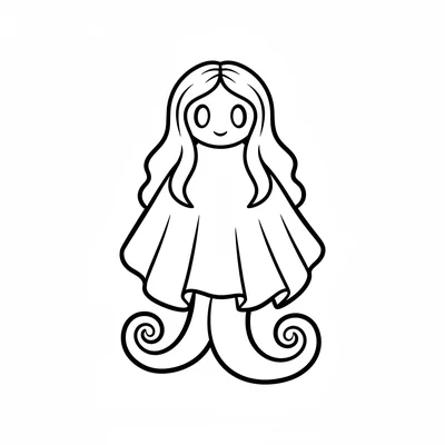 A simple banshee shown as a friendly ghost-like figure with flowing white robes coloring page