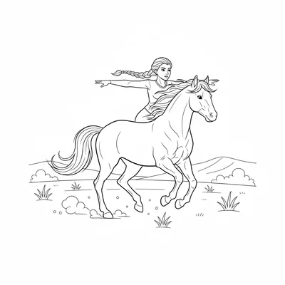 A centaur cantering across a wide plain, human torso leaning forward with arms coloring page