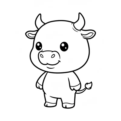A chibi-proportioned minotaur with a large round bull head, small round body coloring page