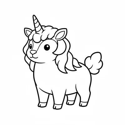 A chubby kirin with a deer body, single spiral horn, flowing mane in 3 big coloring page