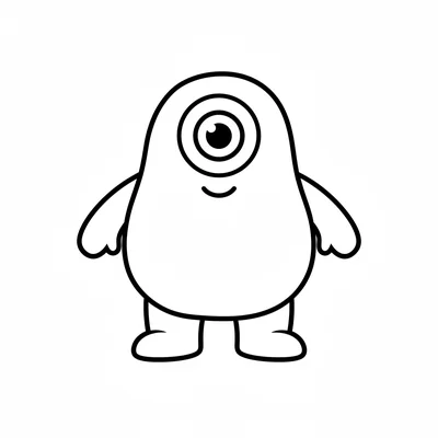 A cute cyclops with one large circular eye in the center of its forehead, short coloring page