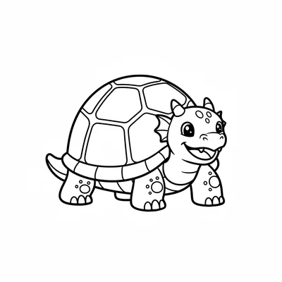 A simple dragon turtle with a large domed shell on its back, a dragon head coloring page