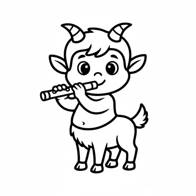 A little satyr with the upper body of a small child and the lower half coloring page