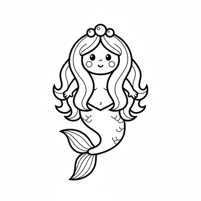 A simple nixie as a small water spirit with a fish tail below, flowing hair coloring page