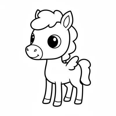 A pegasus foal with tiny undeveloped wings on its sides, four spindly legs coloring page