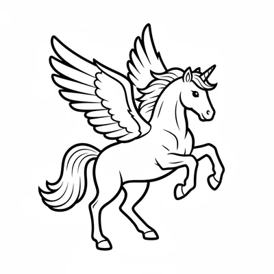A pegasus landing with wings spread open and two front hooves touching coloring page