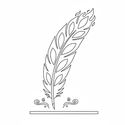 A phoenix feather slowly drifting downward in still air, the single large plume coloring page