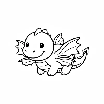 A round baby dragon with fins instead of wings swimming through the air, legs coloring page