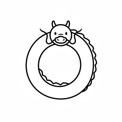 A round water dragon coiled in a circle, its long serpent body making one coloring page