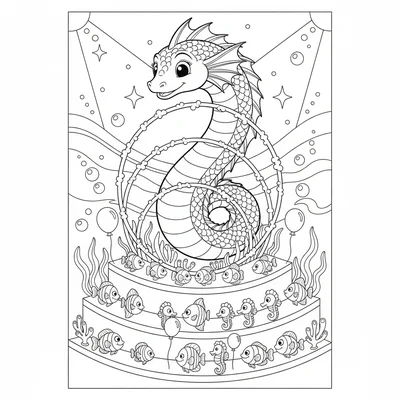 A sea serpent performing as the main attraction of an underwater circus coloring page