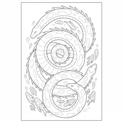 A sea serpent pod swimming in formation through deep ocean, several serpents coloring page