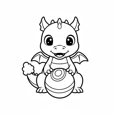 A small dragon with two tiny wings and a big fluffy tuft at the end of its tail coloring page