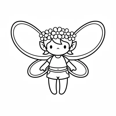 A small pixie with large dragonfly-style wings on its back, tiny body, big head coloring page