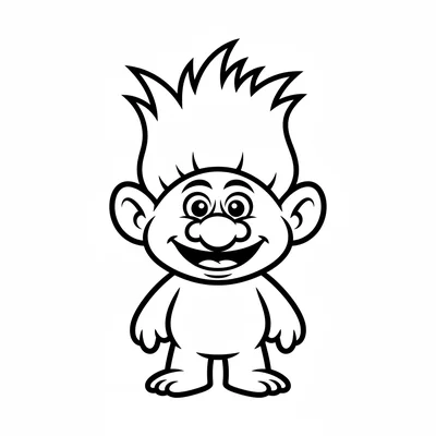 A small troll with a big round nose, floppy ears, thick short arms, and stubby coloring page