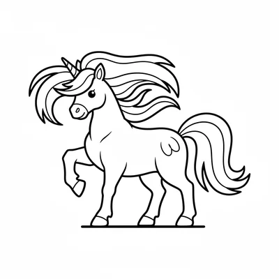 A unicorn shaking its head with mane flying in large arching sections to each coloring page