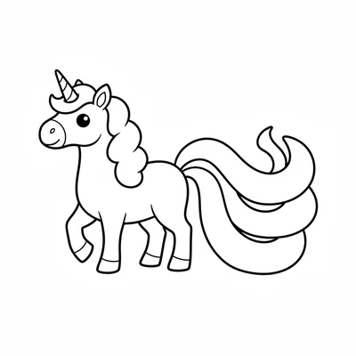 A unicorn with a very long flowing tail that curves and loops in 5 large coloring page