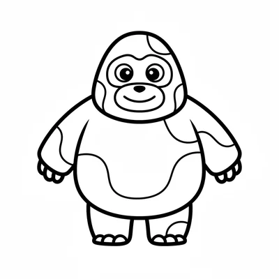 A simple yeti as a big round fluffy creature with two wide arms and two stumpy coloring page