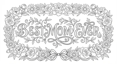 Render the exact text 'BEST MOM EVER' in Art Nouveau Callig… coloring page