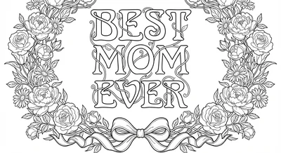 Render the exact text 'BEST MOM EVER' in Art Nouveau Calligraphy style. Organic… coloring page