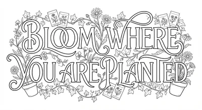 Render the exact text 'BLOOM WHERE YOU ARE PLANTED' in Art… coloring page