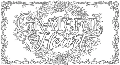 Render the exact text 'GRATEFUL HEART' in Art Nouveau Calli… coloring page