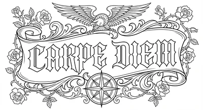 Render the exact text 'CARPE DIEM' in Old English Blacklett… coloring page
