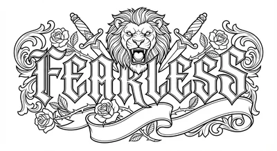 Render the exact text 'FEARLESS' in Old English Blackletter… coloring page
